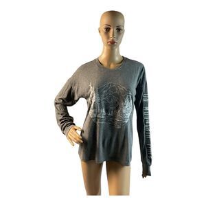 PJ Salvage Women's Gray White Loungewear Mountain Bound Long Sleeve Top Size S